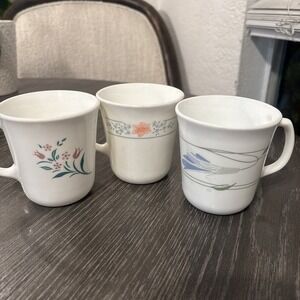 Corning Lot Of 3 Floral Mugs Great Condition Vintage